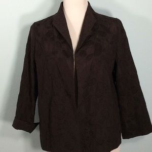 Eileen Fisher 100% Silk Brown Open Front Blazer